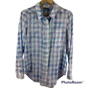 Anthropologie Pilcro Cate Button Up Tie Dye Plaid Shirt Size Small